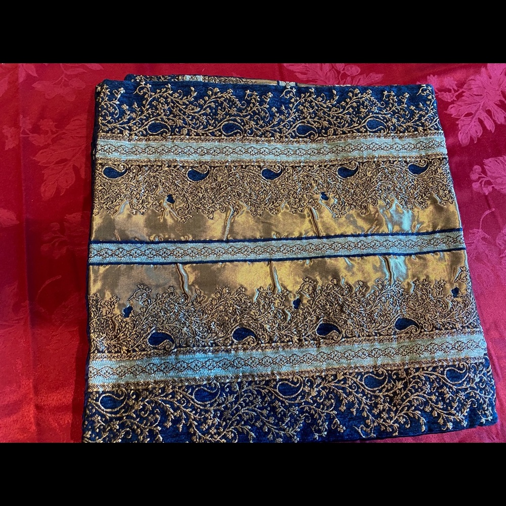 5 cushions set JAIPUR INDIAN SILK  COVERS gold ethnic Royal Blue gift vintage